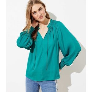 LOFT Petite Smocked Cuff Tie Neck Blouse Size Small